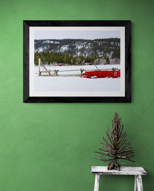 Red Wagon in Snow, Original Photograph by Kim A. Bailey