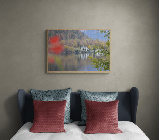 Schloss Grub Castle in Fall Original Photograph by Kim A. Bailey Hanging over a bed