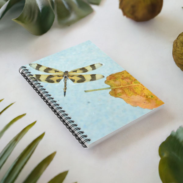 Spiral Notebook to Capture your Thoughts - Covered with a Dragonfly and Leaf Photograph