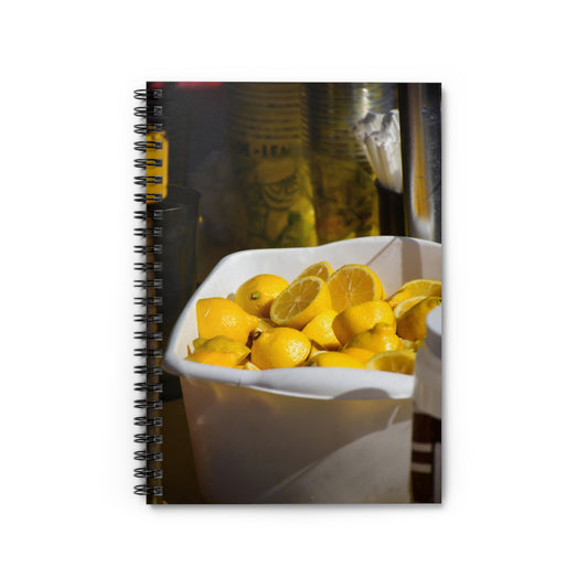 A spiral notebook with a photograph print of a lemon on the cover, titled 'Lemonade' by Kim A. Bailey.