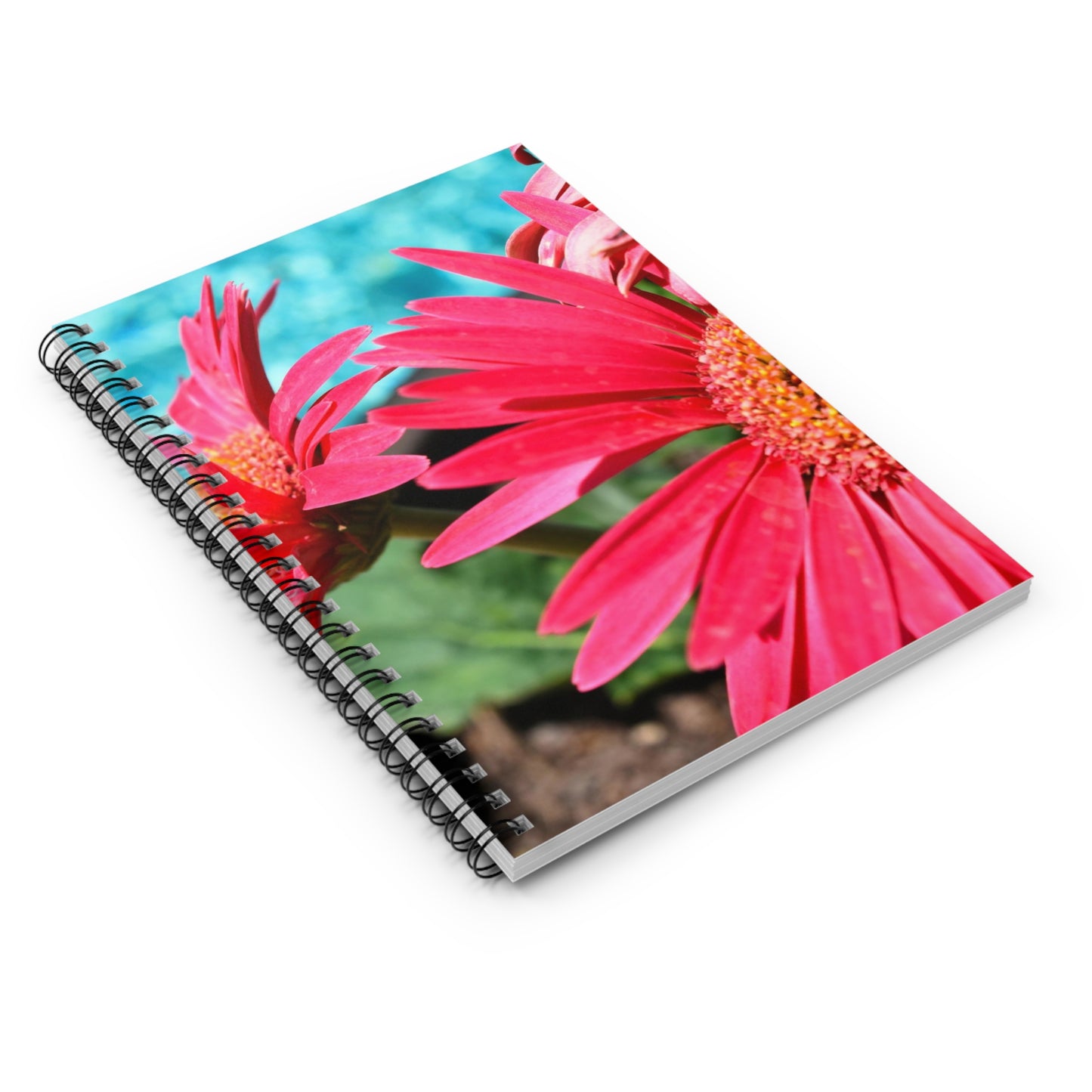 Spiral Notebook "Pink Daisies" Photograph by Kim A. Bailey - Ruled Line with Pocket