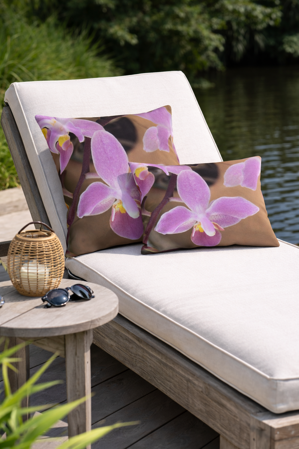 Outdoor Pillow “Tiny Purple Orchids” by Kim A. Bailey