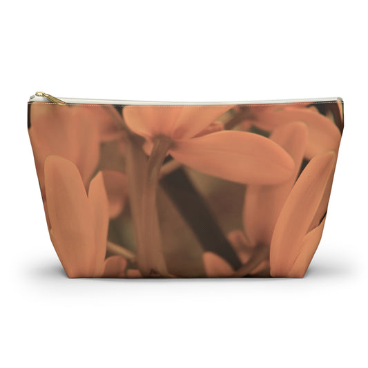 Makeup bag with floral pattern on a white background
