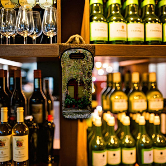 Kim Bailey's Photograph "Vine Over Door" adds some European flair to this wine tote. The soft neoprene carrier is handy for giving a gift of wine or just carrying to your picnic or party.