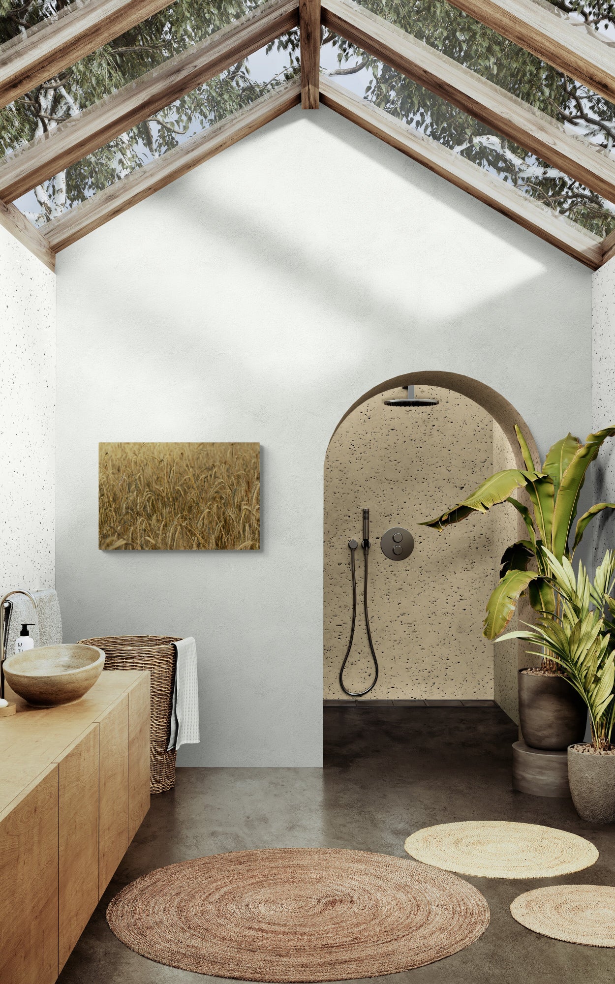 Modern bathroom with natural light and greenery Wheat Field, Original Photograph by Kim A. Bailey