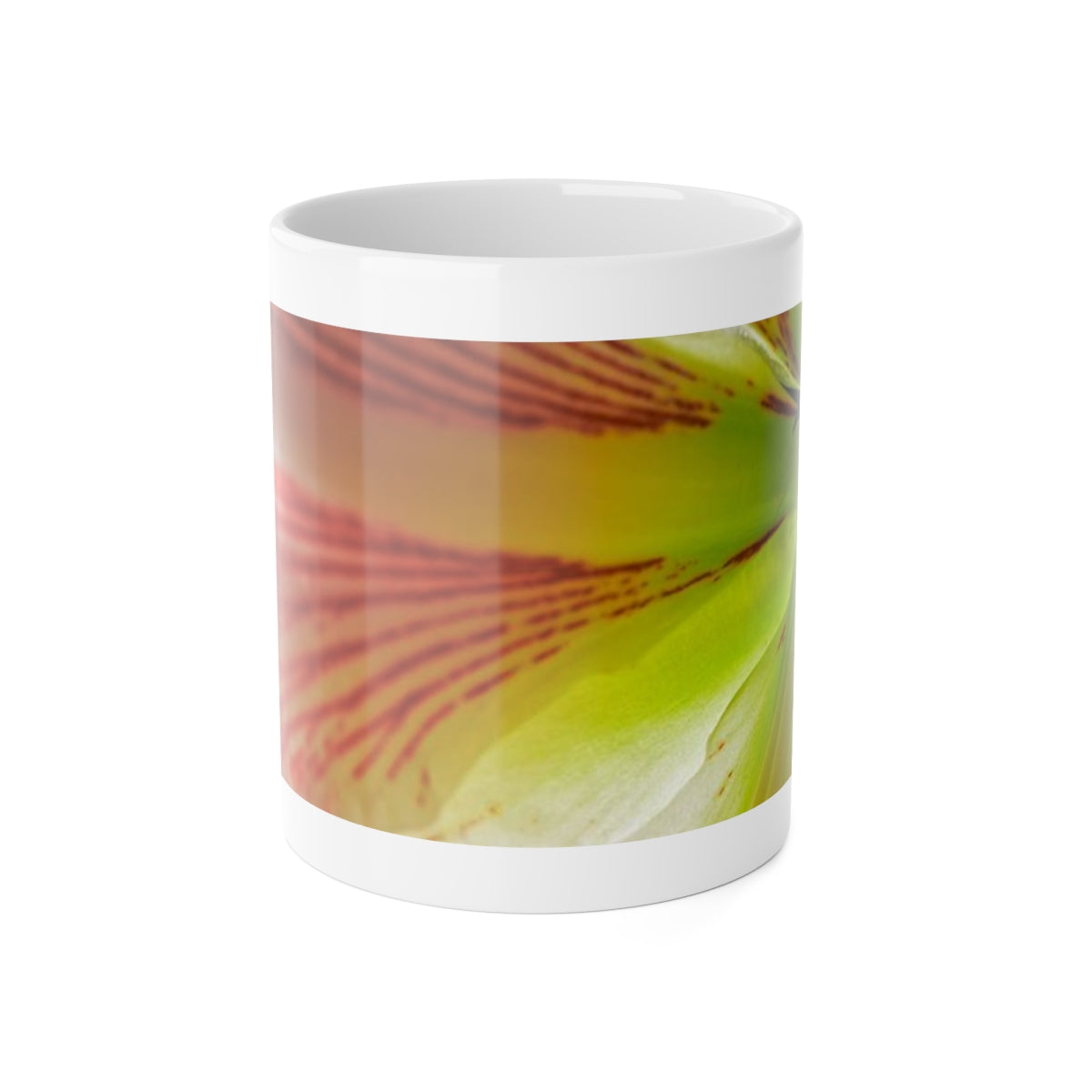Mug with colorful leaf design on a white background