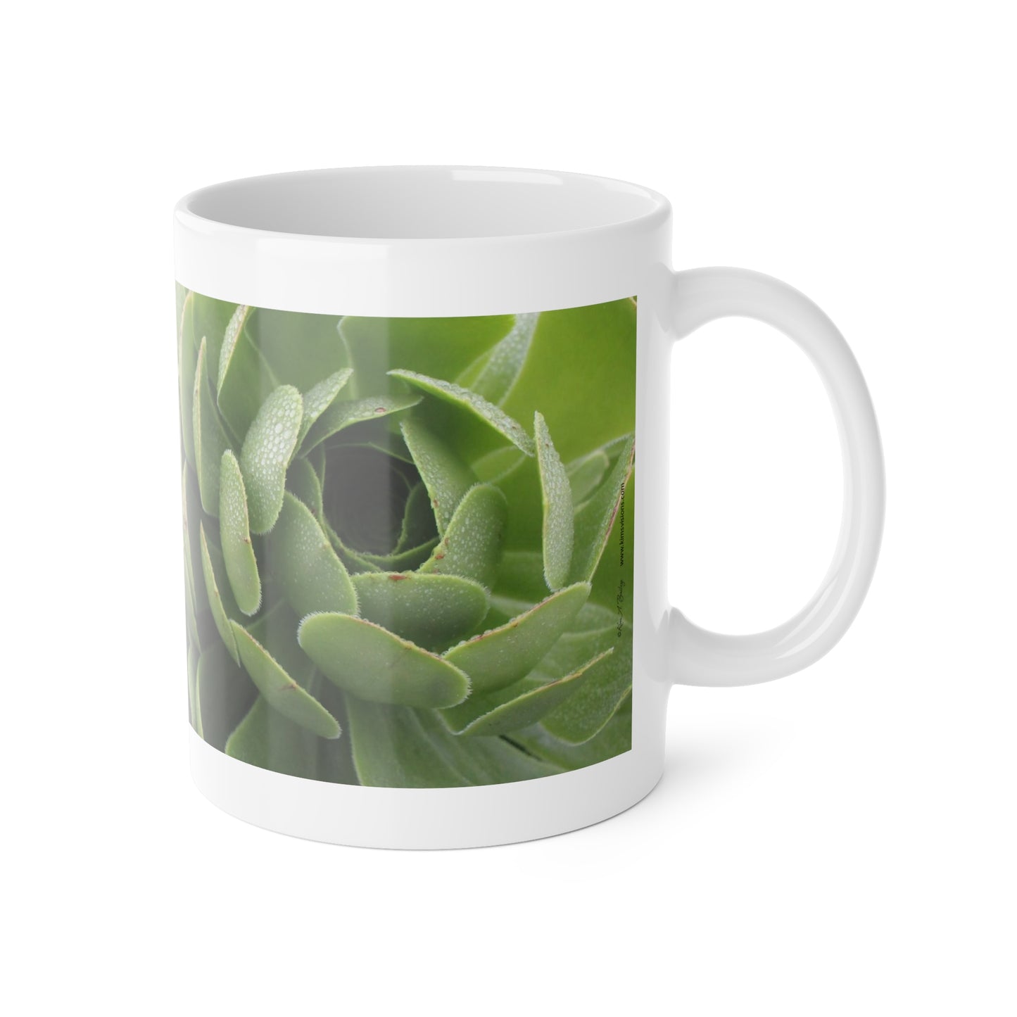 White Ceramic Mug, 11oz "Green Succulents" by Kim A. Bailey
