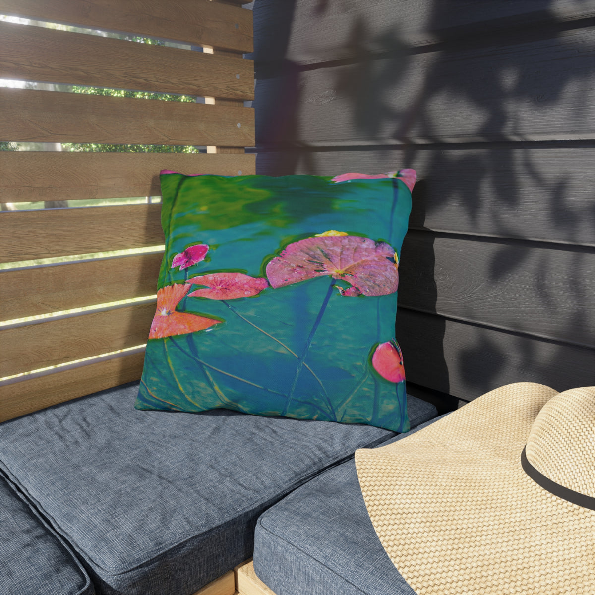 Outdoor Pillow "Water Lily Leaves (Pink and Green)" Choice of 4 sizes