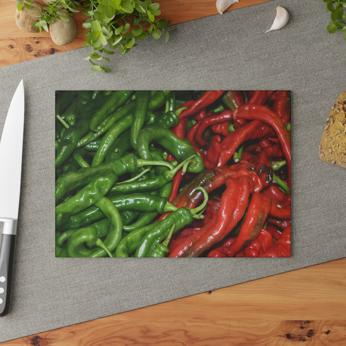 Glass Cutting Board - Red and Green Chili Peppers Kitchen Decor