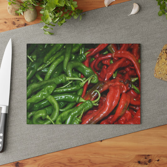 Glass Cutting Board - Red and Green Chili Peppers Kitchen Decor