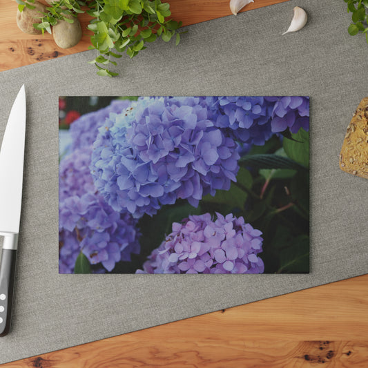 Purple Hydrangea Glass Cutting Board - Floral Kitchen Decor