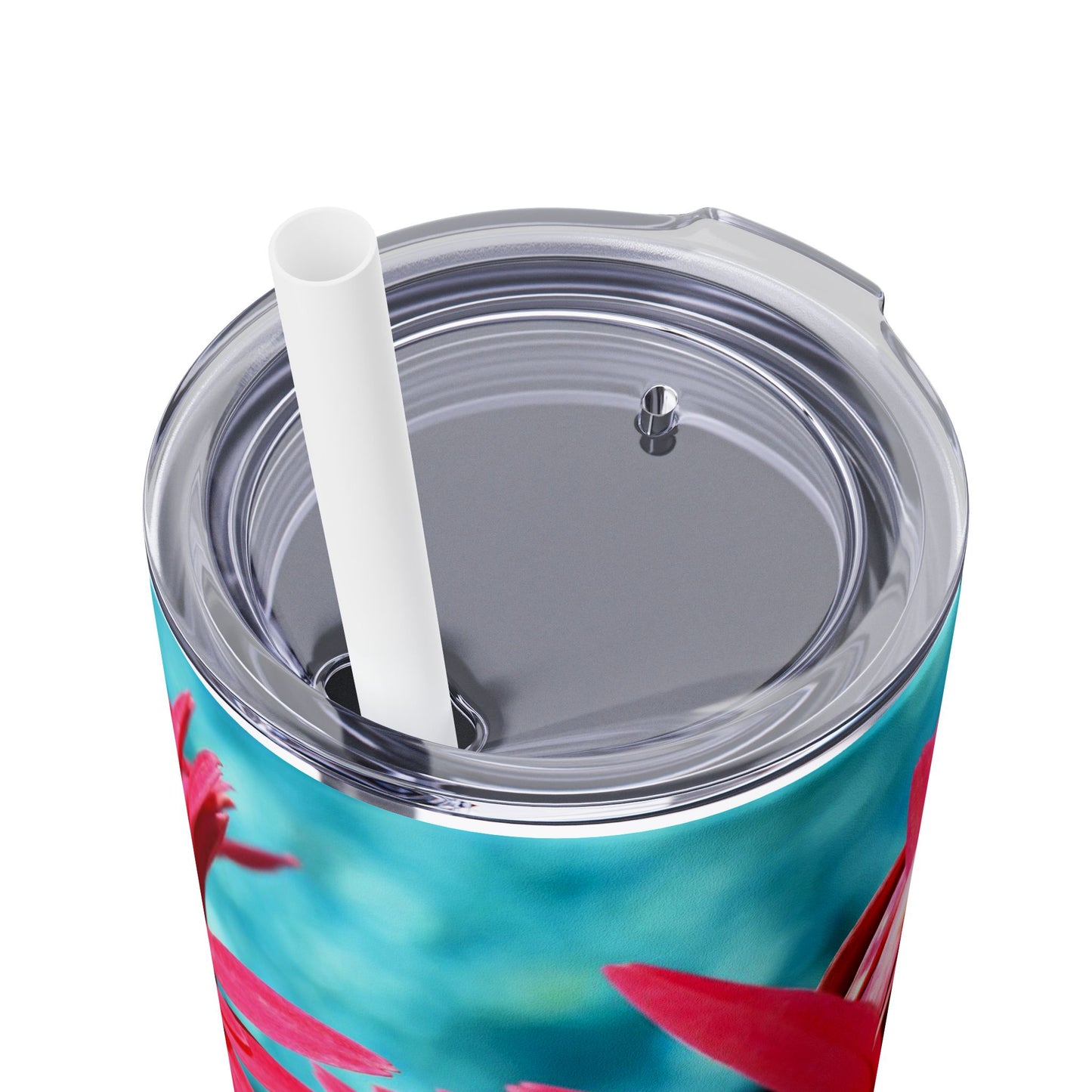 Skinny Tumbler with Straw, 20 oz. "Pink Daisies" by Kim A. Bailey