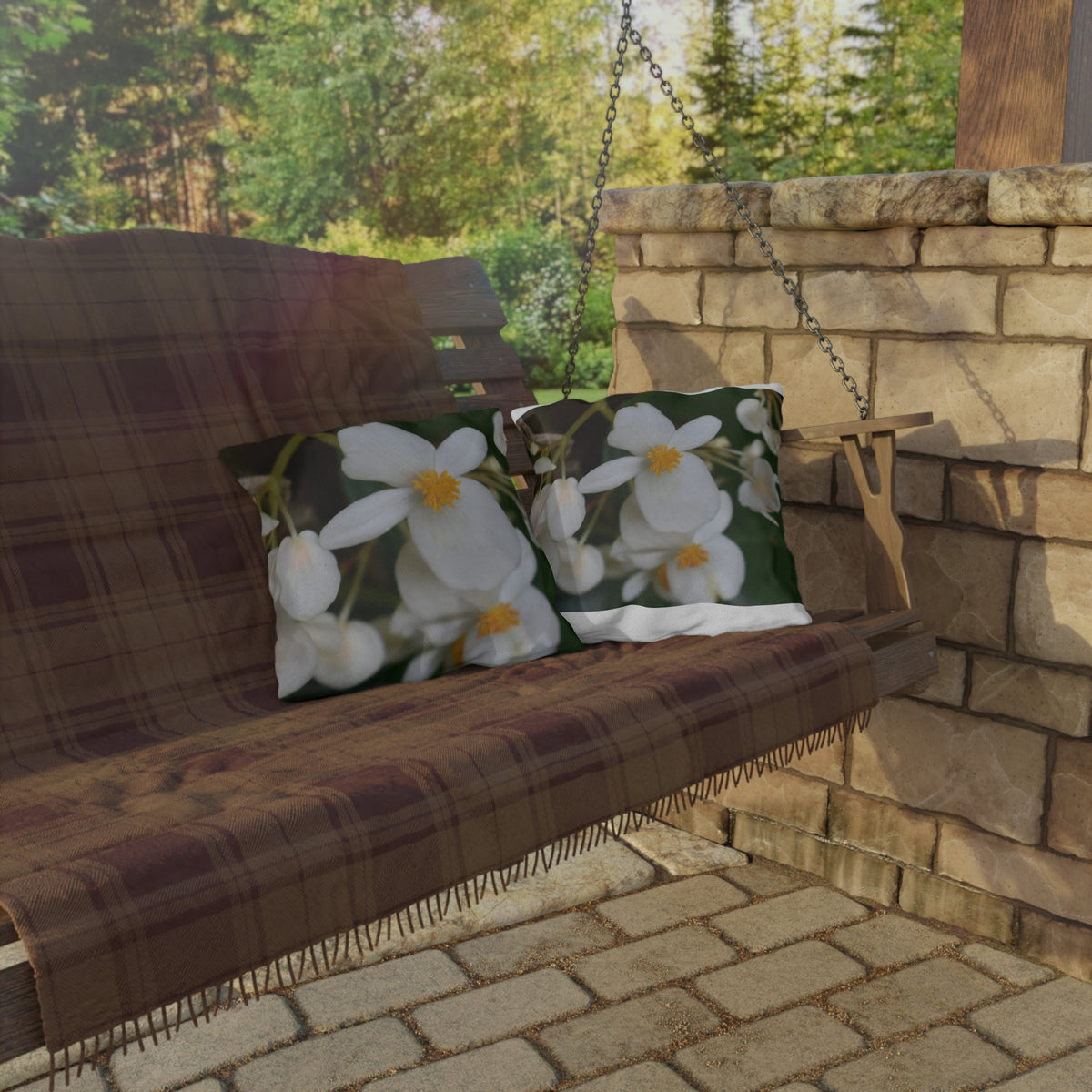 Outdoor Pillow "White Begonias" Choice of 4 sizes