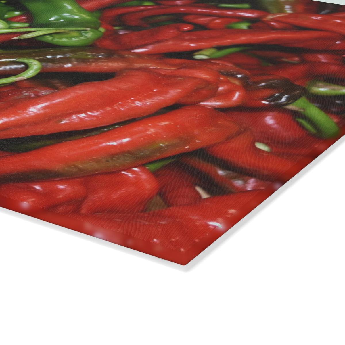 Glass Cutting Board - Red and Green Chili Peppers Kitchen Decor