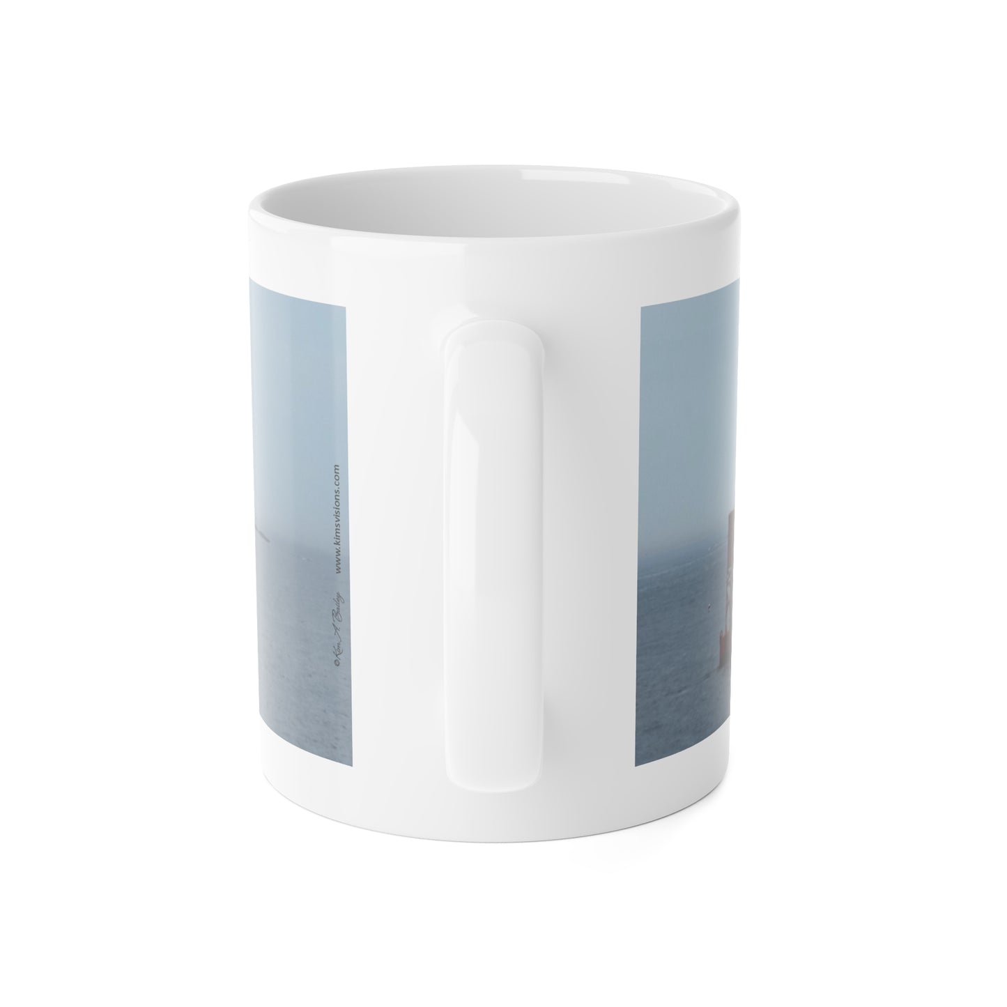 White Ceramic Mug, 11oz "Lighthouse and Buoy" by Kim A. Bailey