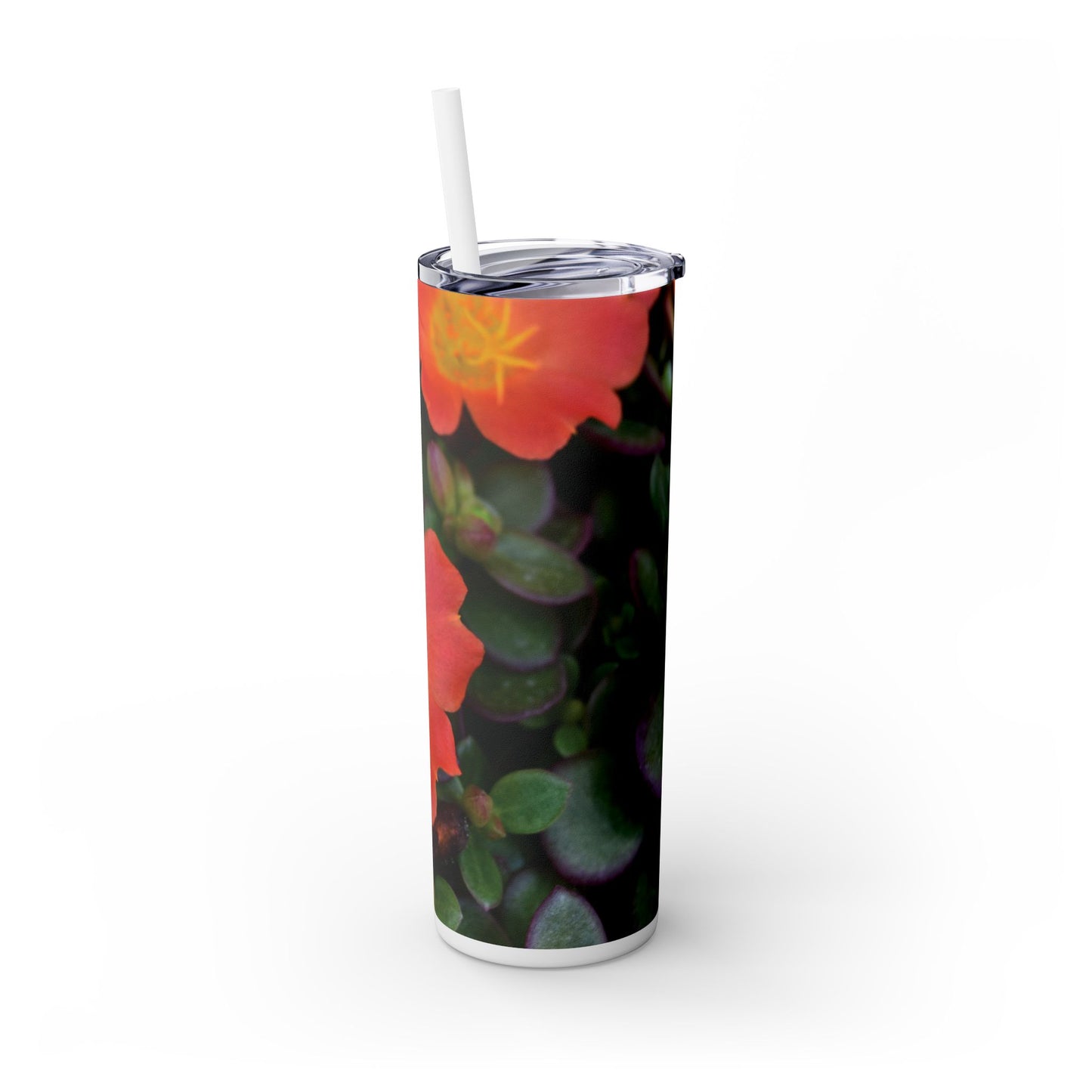 20 oz. Skinny Tumbler with Straw Featuring "Orange Flowers" Photograph by Kim A. Bailey