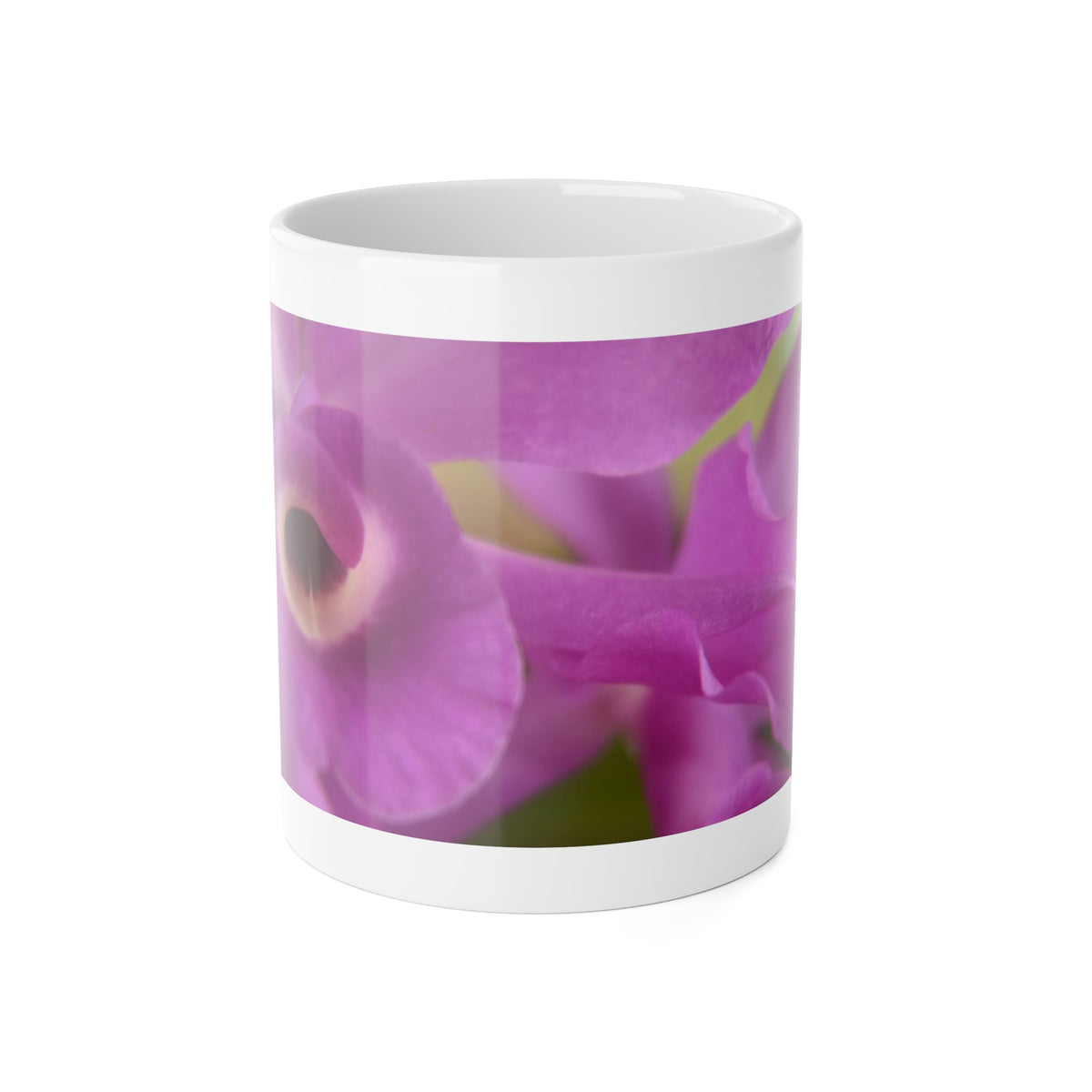 White Ceramic Mug, 11 oz "Purple Orchids" by Kim A. Bailey