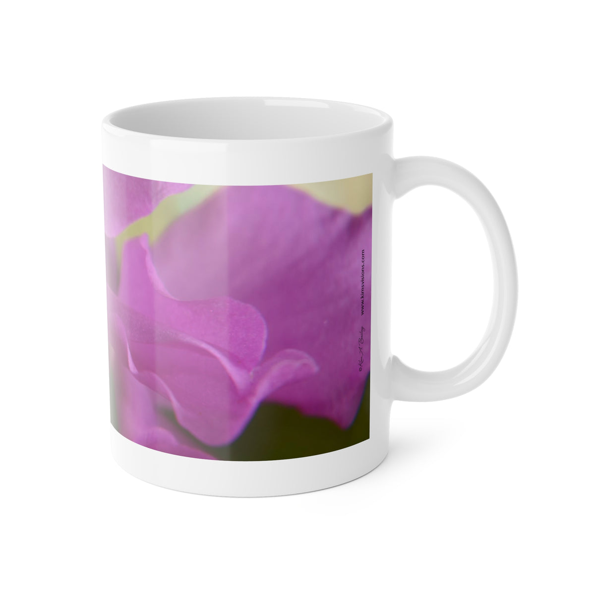 White Ceramic Mug, 11 oz "Purple Orchids" by Kim A. Bailey