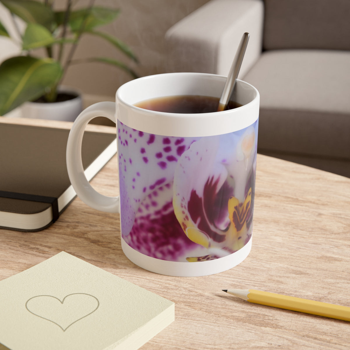 White Ceramic Mug, 11 oz "Phalaenopsis Orchid" by Kim A. Bailey