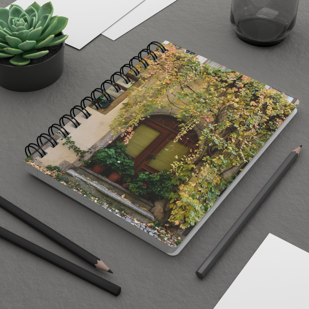 Spiral Notebook "Vines Over Door" Photograph by Kim A. Bailey