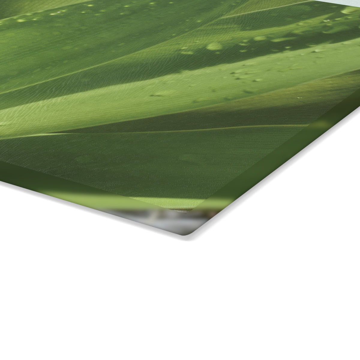 Green Leaf Pattern Glass Cutting Board - Green Kitchen Decor