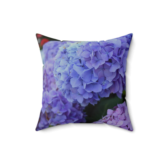 Indoor Pillow: Blue Hydrangeas Faux Suede Square Pillow