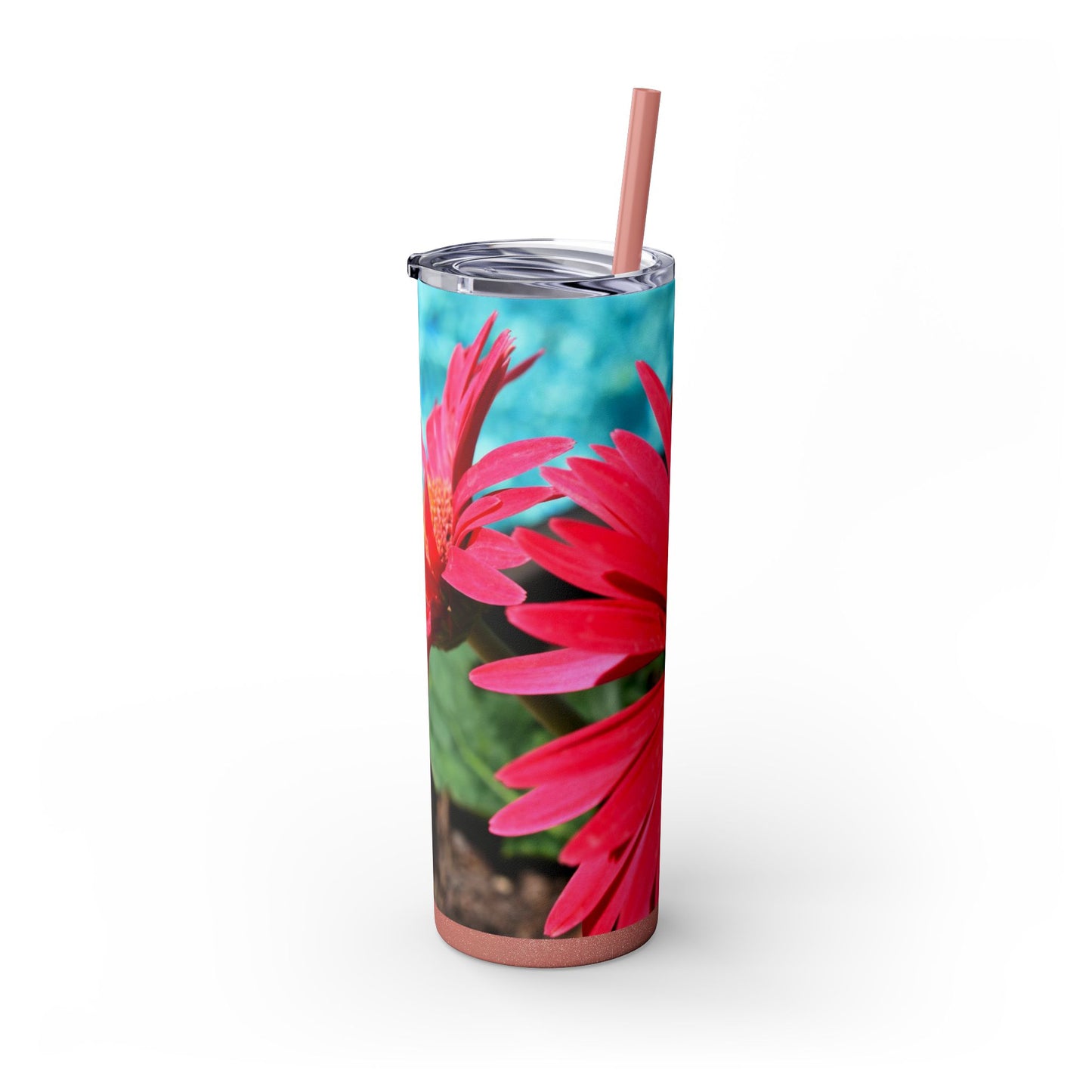 Skinny Tumbler with Straw, 20 oz. "Pink Daisies" by Kim A. Bailey