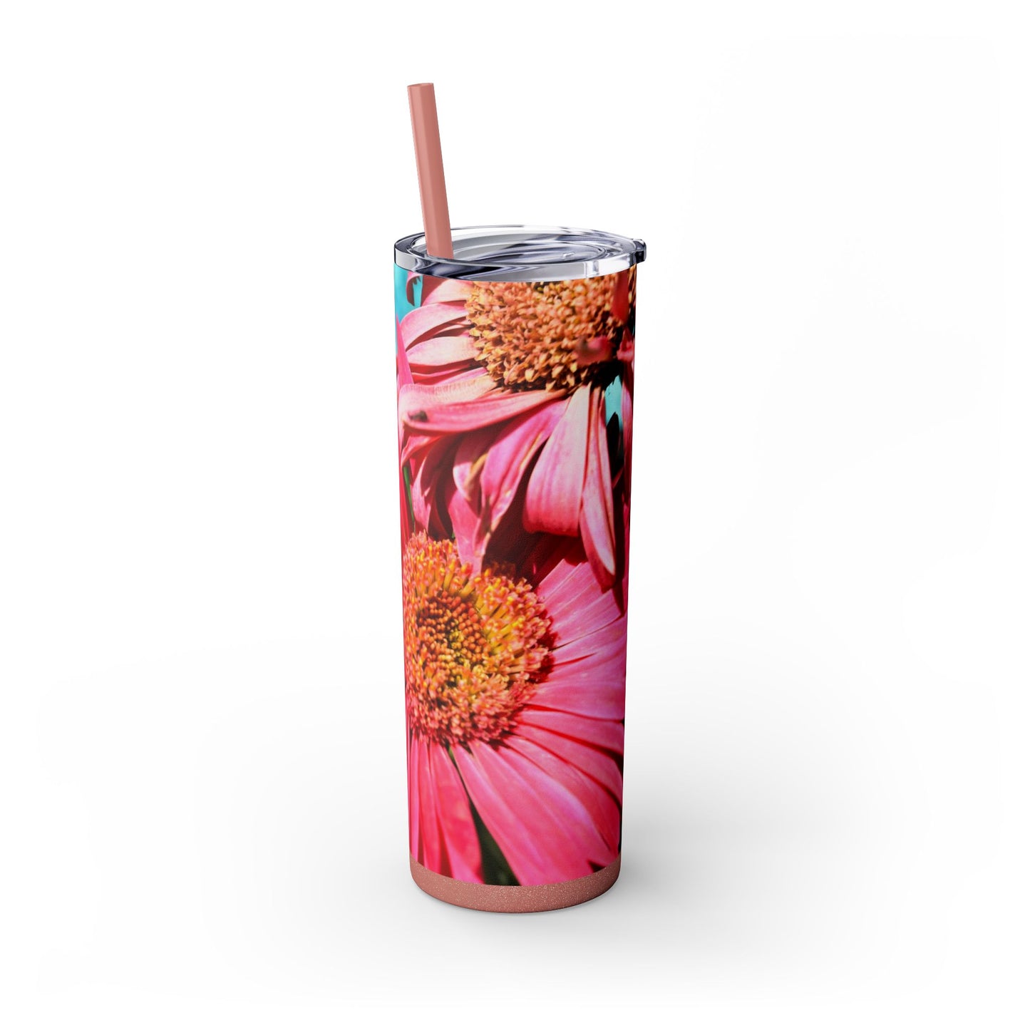 Skinny Tumbler with Straw, 20 oz. "Pink Daisies" by Kim A. Bailey