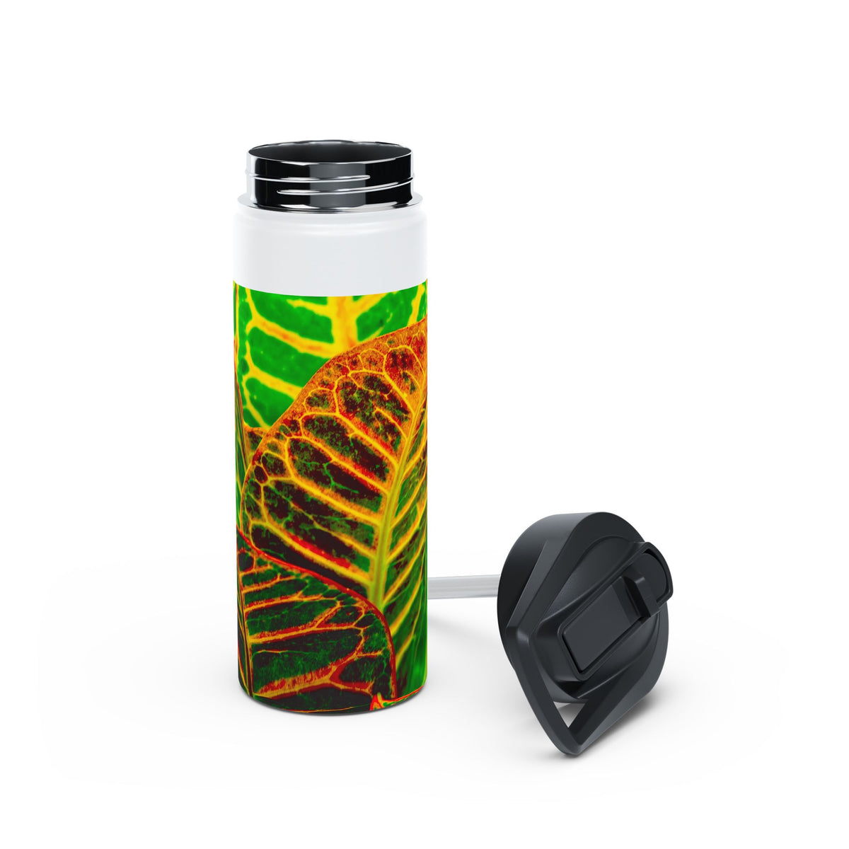 Stainless Steel Water Bottle, 3 Sizes Available "Green Croton Leaf"