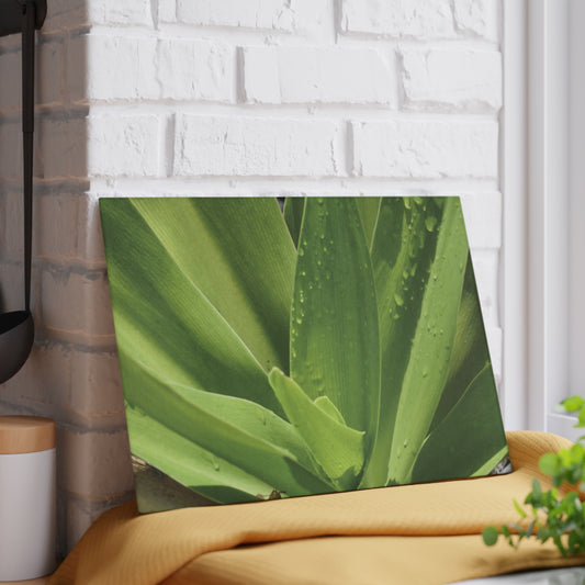 Green Leaf Pattern Glass Cutting Board - Green Kitchen Decor