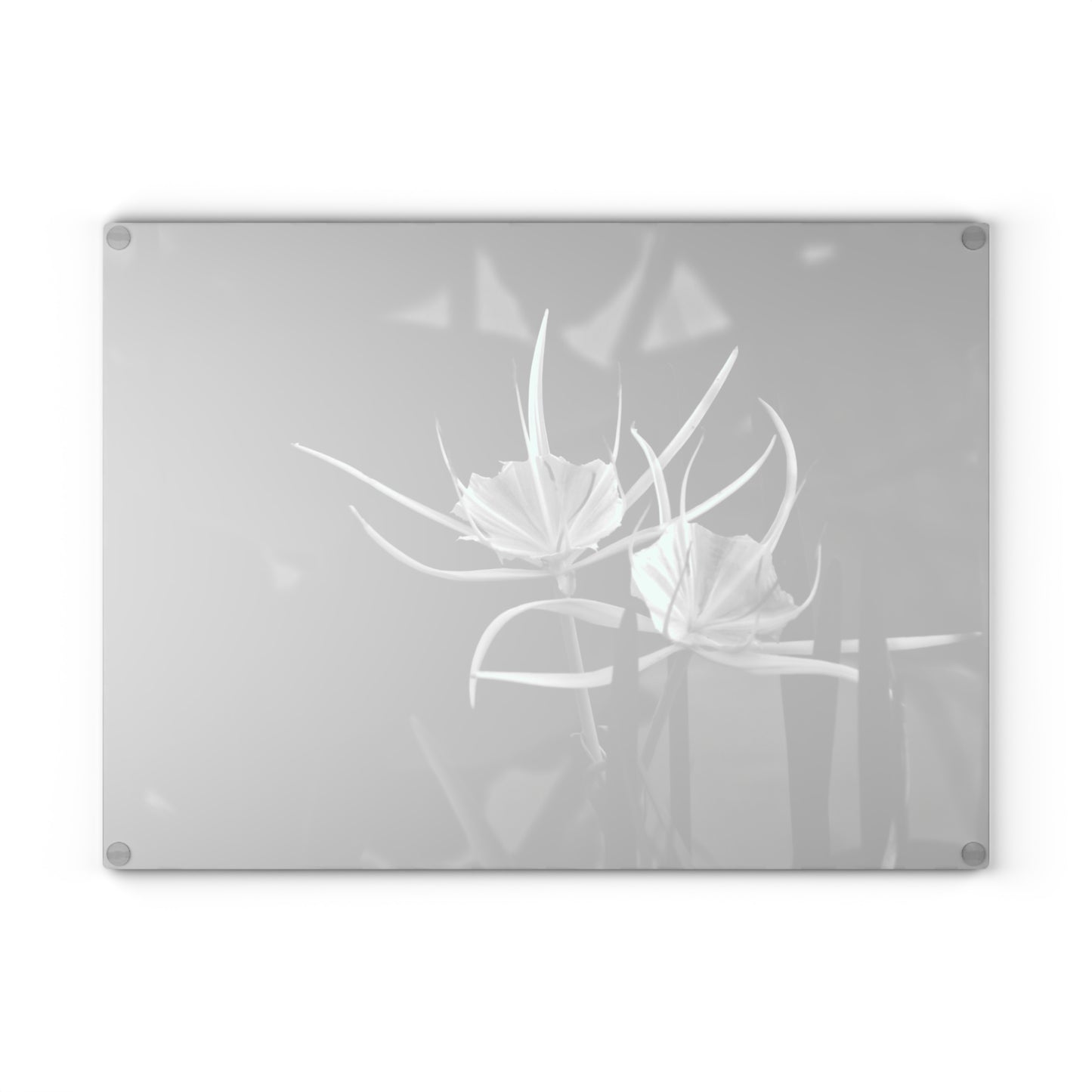 Glass Cutting Board — Black and White Alligator Lily Floral Kitchen Decor
