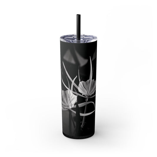 20 oz. Skinny Tumbler with Straw Featuring Kim A. Bailey's Most Popular Black and White Photograph "Alligator Lily"