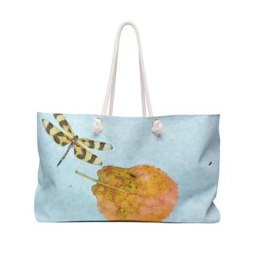 Weekender Tote Bag Dragonfly and Leaf Photograph by Kim A Bailey