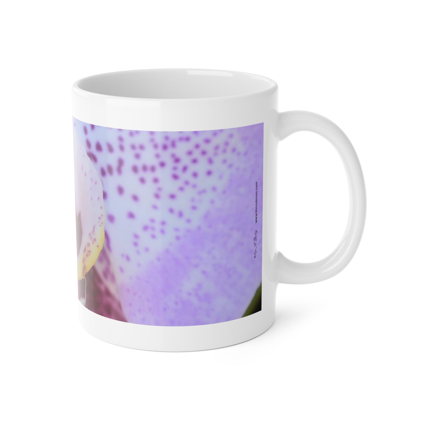White Ceramic Mug, 11 oz "Phalaenopsis Orchid" by Kim A. Bailey