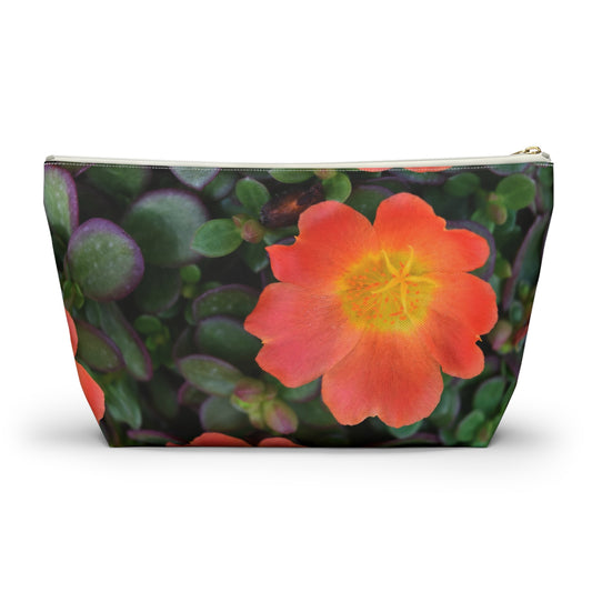 Orange Flower Accessory Pouch - Botanical Cosmetic Bag, Travel Organizer, Gift for Her, Nature-Inspired Storage, Makeup Case