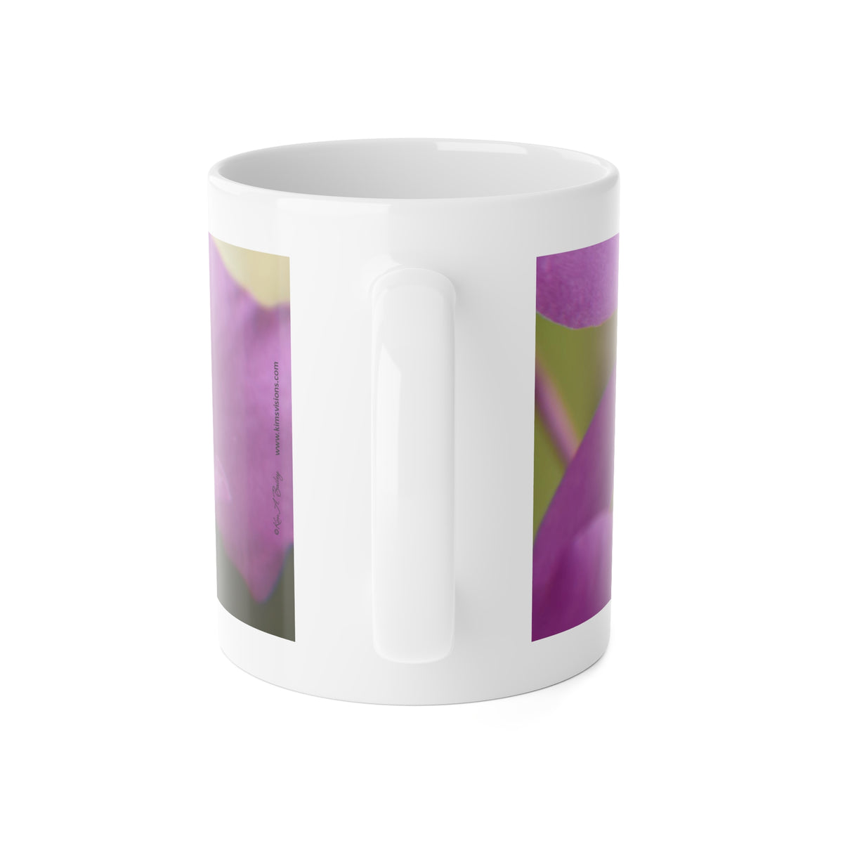 White Ceramic Mug, 11 oz "Purple Orchids" by Kim A. Bailey