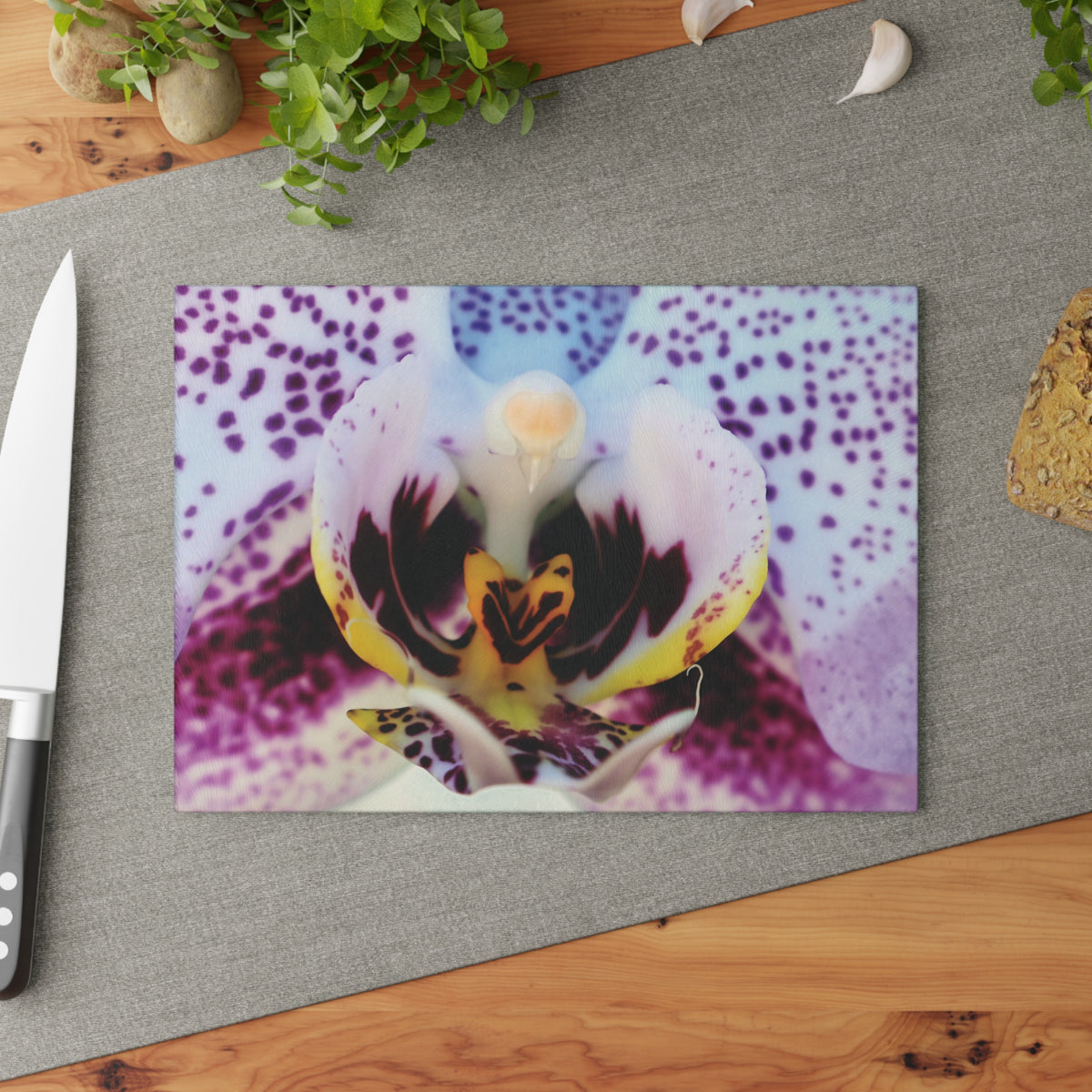 Glass Cutting Board- Purple Orchid - Floral Kitchen Decor