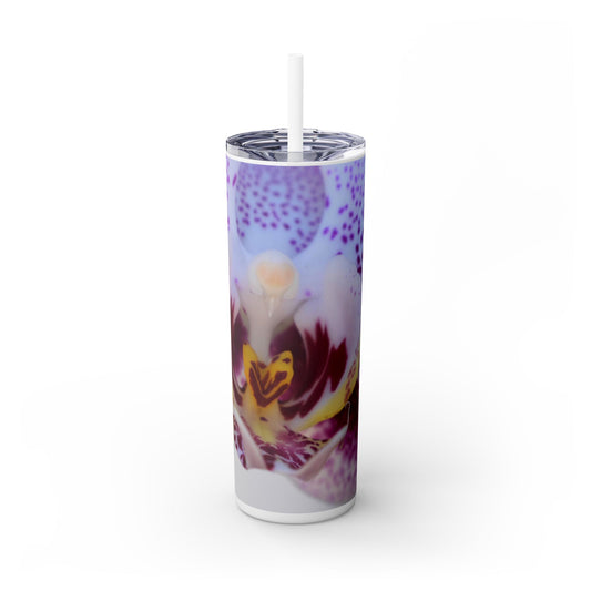 Skinny Tumbler with Straw, 20 oz. "Phalaenopsis Orchid" by Kim A. Bailey