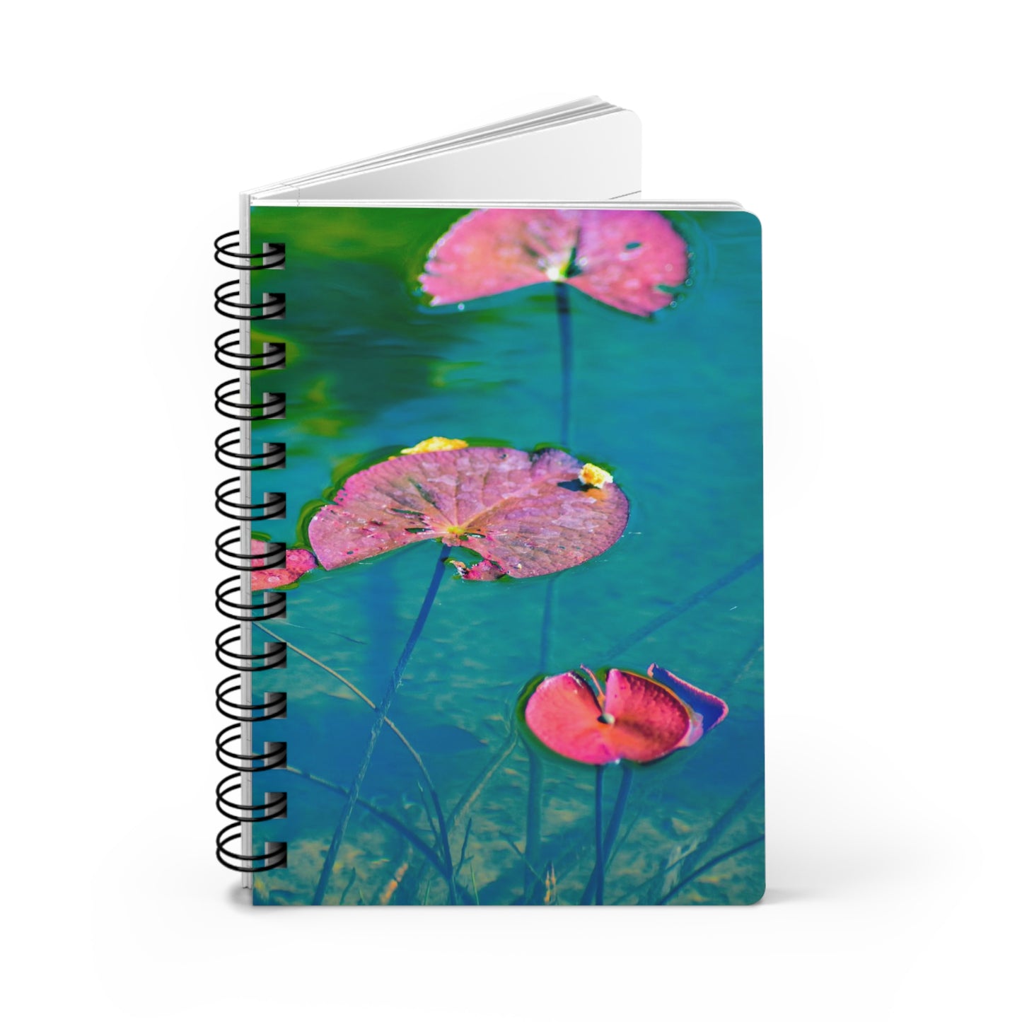 Spiral Notebook "Water Lilies (Pink and Green)" Photograph by Kim A. Bailey