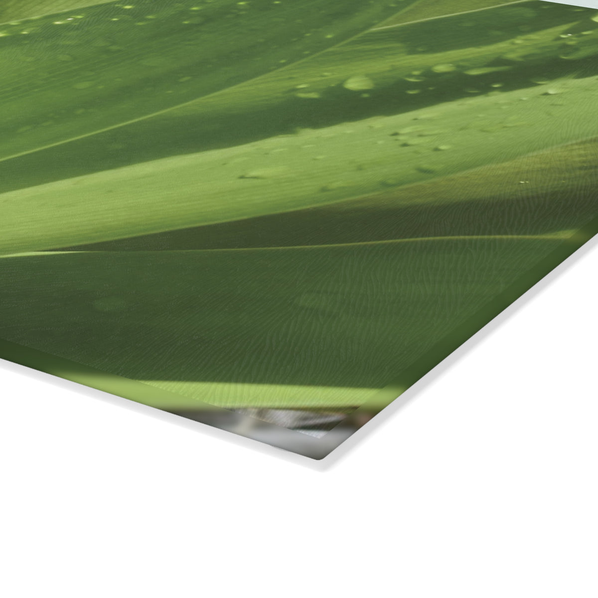 Green Leaf Pattern Glass Cutting Board - Green Kitchen Decor