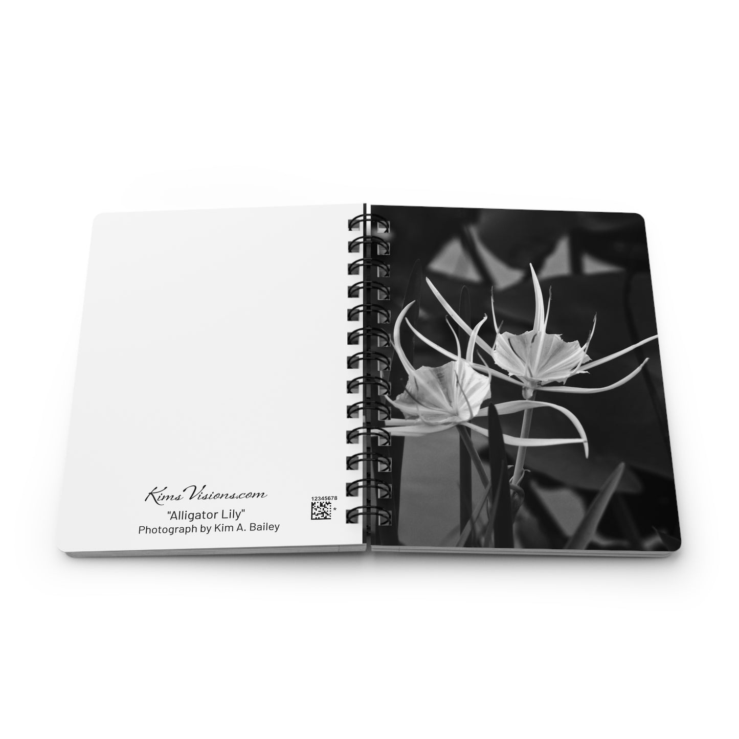 Classic Black & White Spiral Journal "Alligator Lily" by Kim A. Bailey