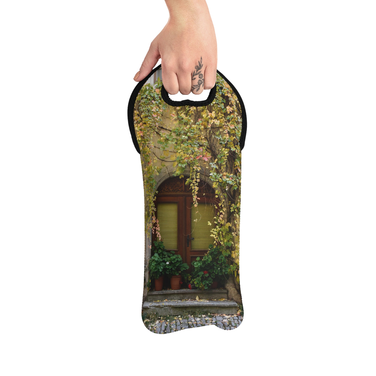 Wine Tote Bag, "Vines Over Door" Photograph by Kim A. Bailey