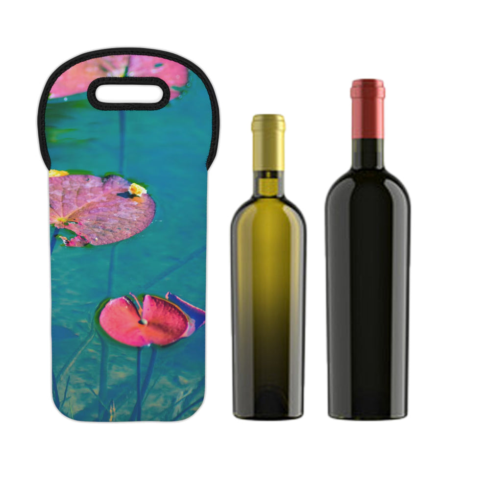 Wine Tote Bag, "Water Lily (Pink and Green)" Photograph by Kim A. Bailey