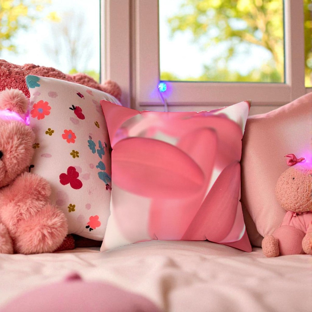 Pink and White Faux Suede Square Pillow