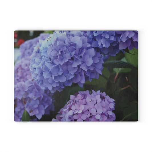 Purple Hydrangea Glass Cutting Board - Floral Kitchen Decor