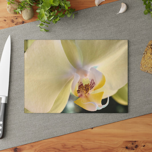 Yellow Orchid Glass Cutting Board - Floral Kitchen Decor