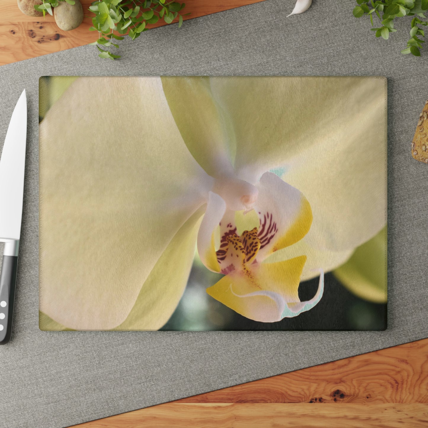 Yellow Orchid Glass Cutting Board - Floral Kitchen Decor
