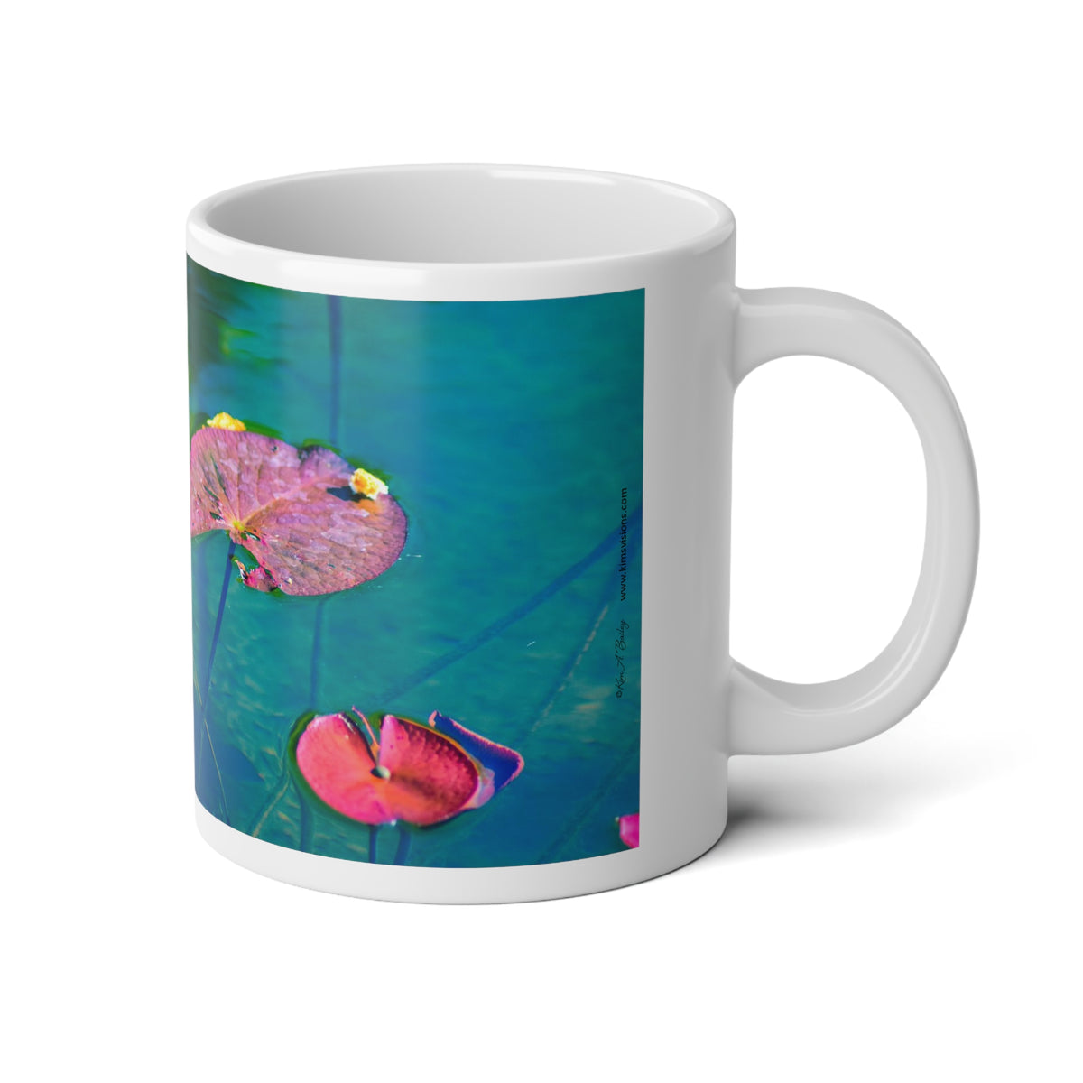 Jumbo Mug, 20 oz "Water Lily Leaves (Pink and Green)" by Kim A. Bailey