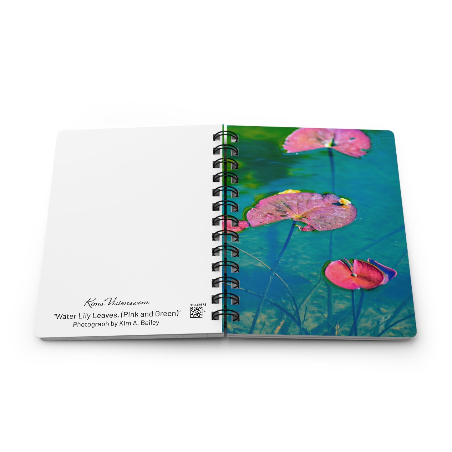 Spiral Notebook "Water Lilies (Pink and Green)" Photograph by Kim A. Bailey