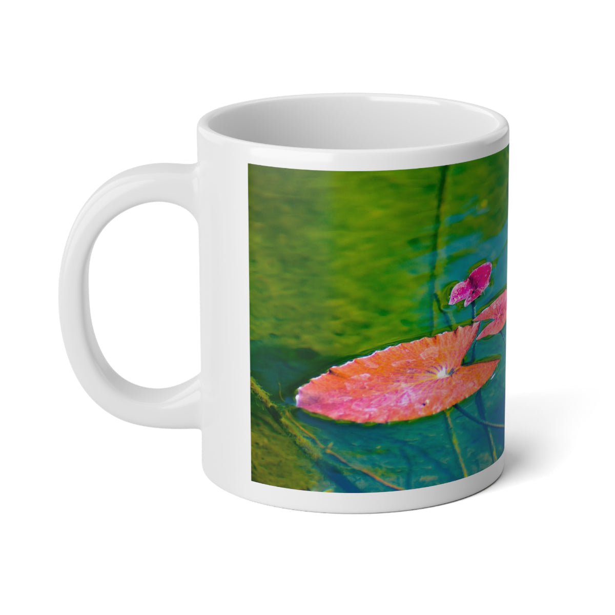 Jumbo Mug, 20 oz "Water Lily Leaves (Pink and Green)" by Kim A. Bailey